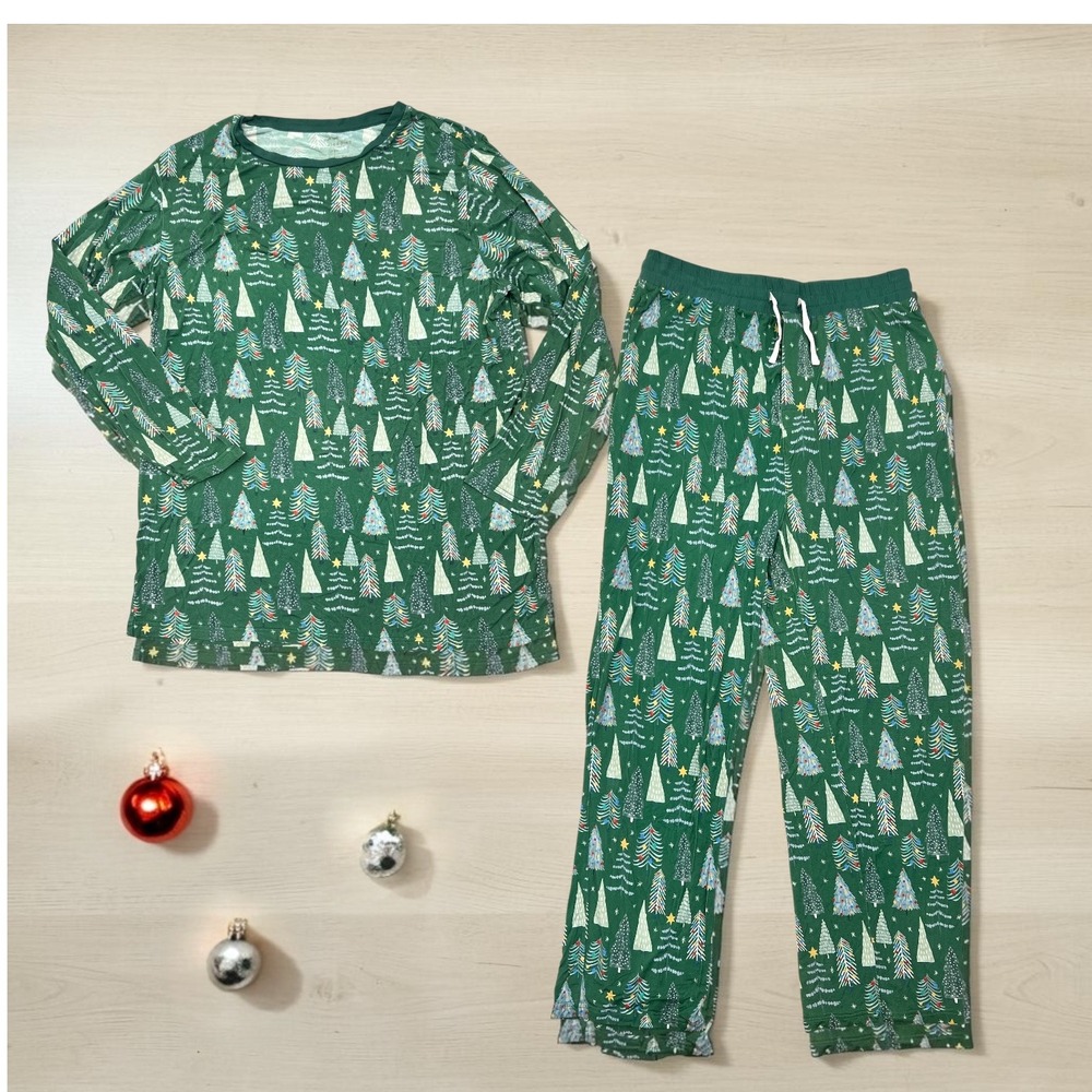 Little Sleepies Men's L Green Twinkling Trees Bamboo Pajama Set Christmas PJs